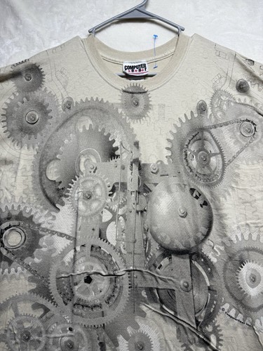 Vintage Computer Gear Men's XL Short Sleeve All Over Print Graphic Gears Shirt