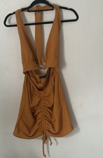 Ruched Mustard Mini Dress Prettylittlething 