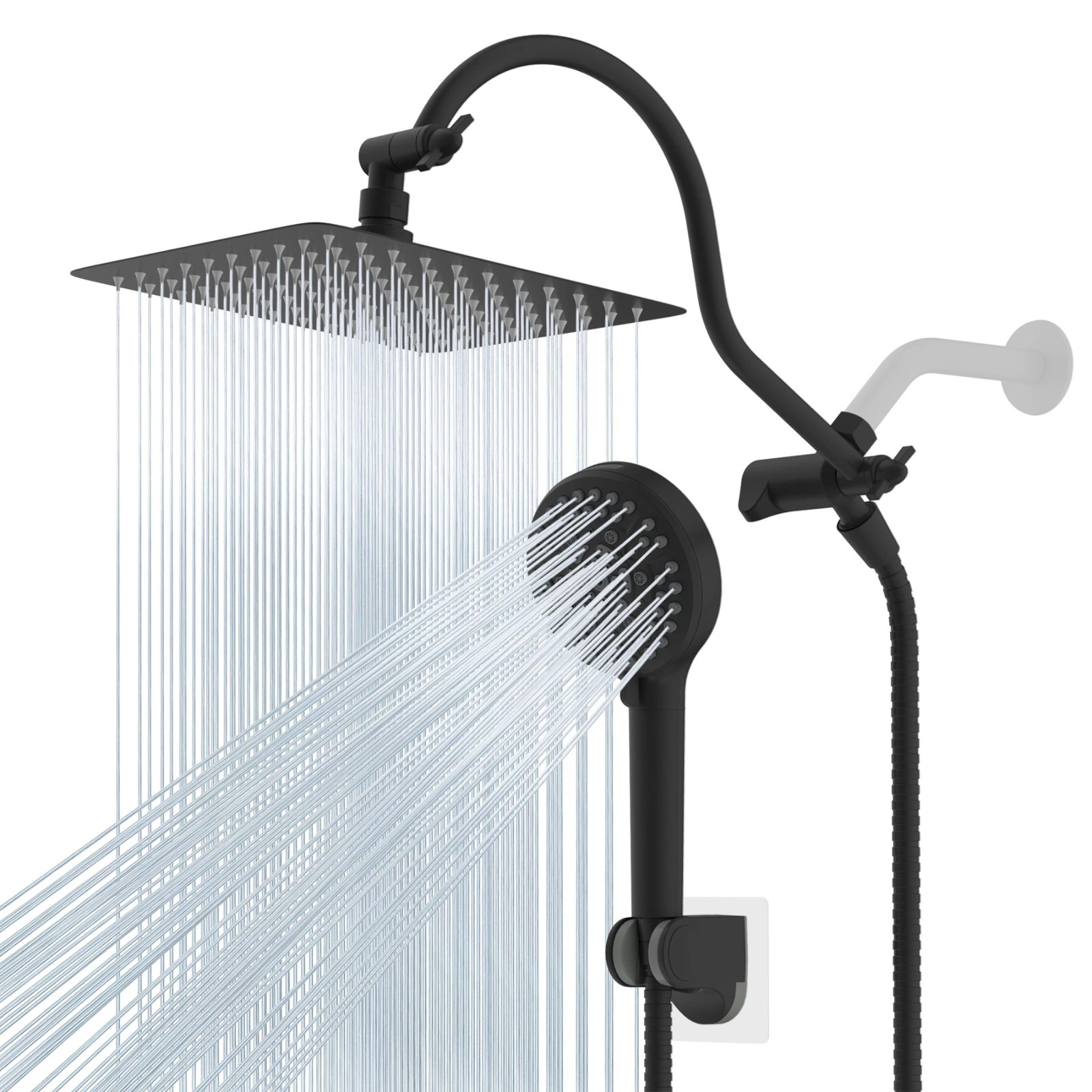 Matte Black Shower Head 10'' High Pressure Rainfall Shower Head Handheld Shower