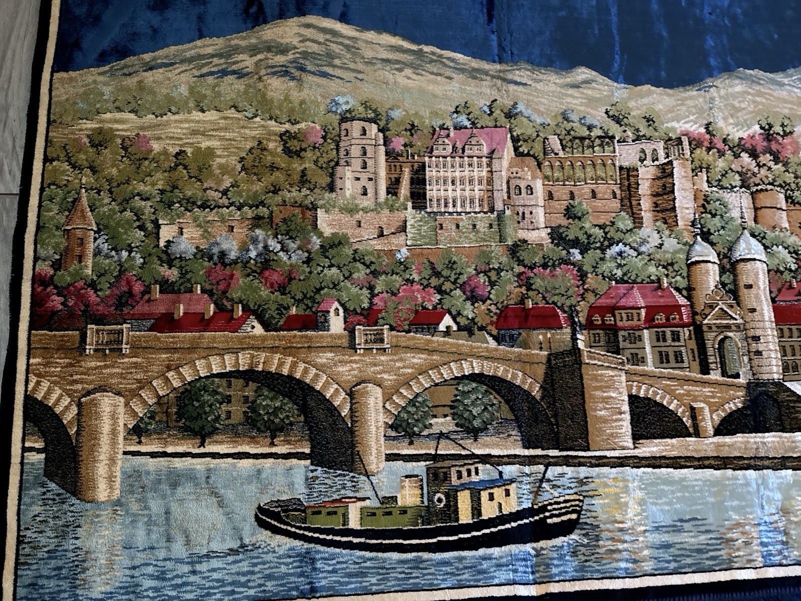 "Castillo de Heidelberg y puente antiguo tapiz tejido vintage colgante de pared 69"""