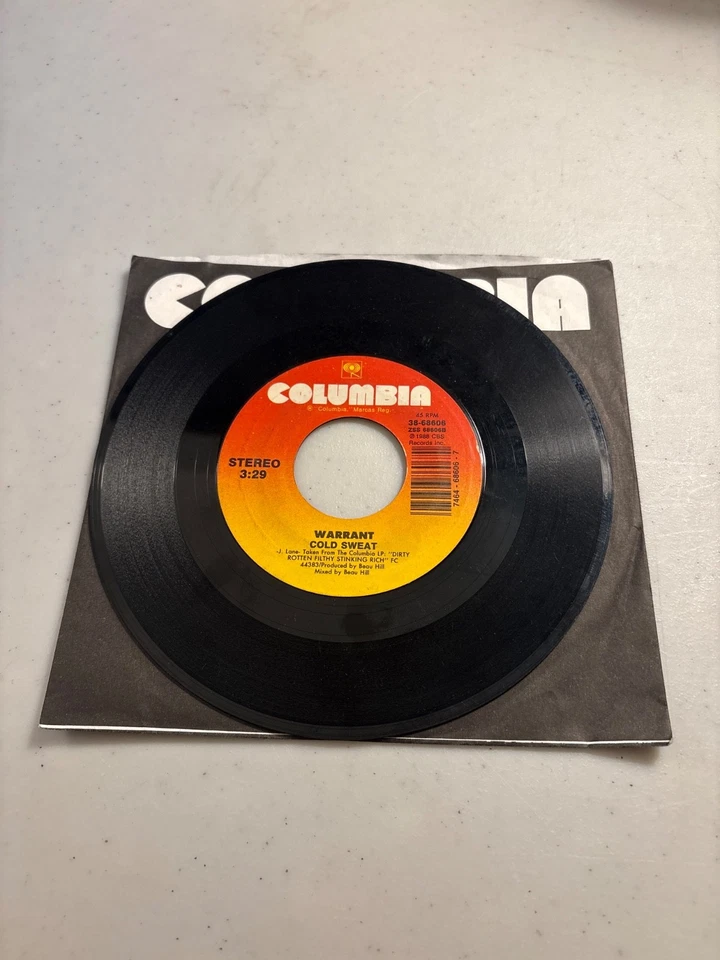 WARRANT COLD SWEAT / DOWN BOYS 7" SINGLE 45 RECORD ON COLUMBIA HEAVY METAL VG+ - Image 3 of 3