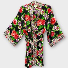 Victoria's Secret Vintage Satin Robe Floral Print Kimono Sleeve Belted Lounge OS