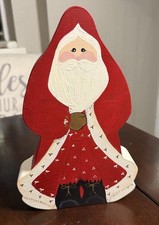 Vintage Folk Art Solid Wood Handpainted Santa Claus Decoration 10" Signed 97