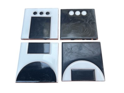 Fireclay x Block Shop Handpainted Tile Collection Coaster Set Black White