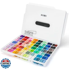 HIMI Gouache Paint Set, 112 Colors x 12g Twin Jelly Cup Design in a Carrying 