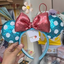 Polka Dot Sequins Sun Flower Disney Parks Mickey Minnie Ears Bow Headband