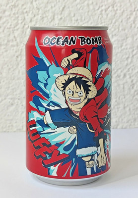 Empty Ocean Bomb soda can - One Piece Edition - Luffy - BOTTOM opened (Taiwan)
