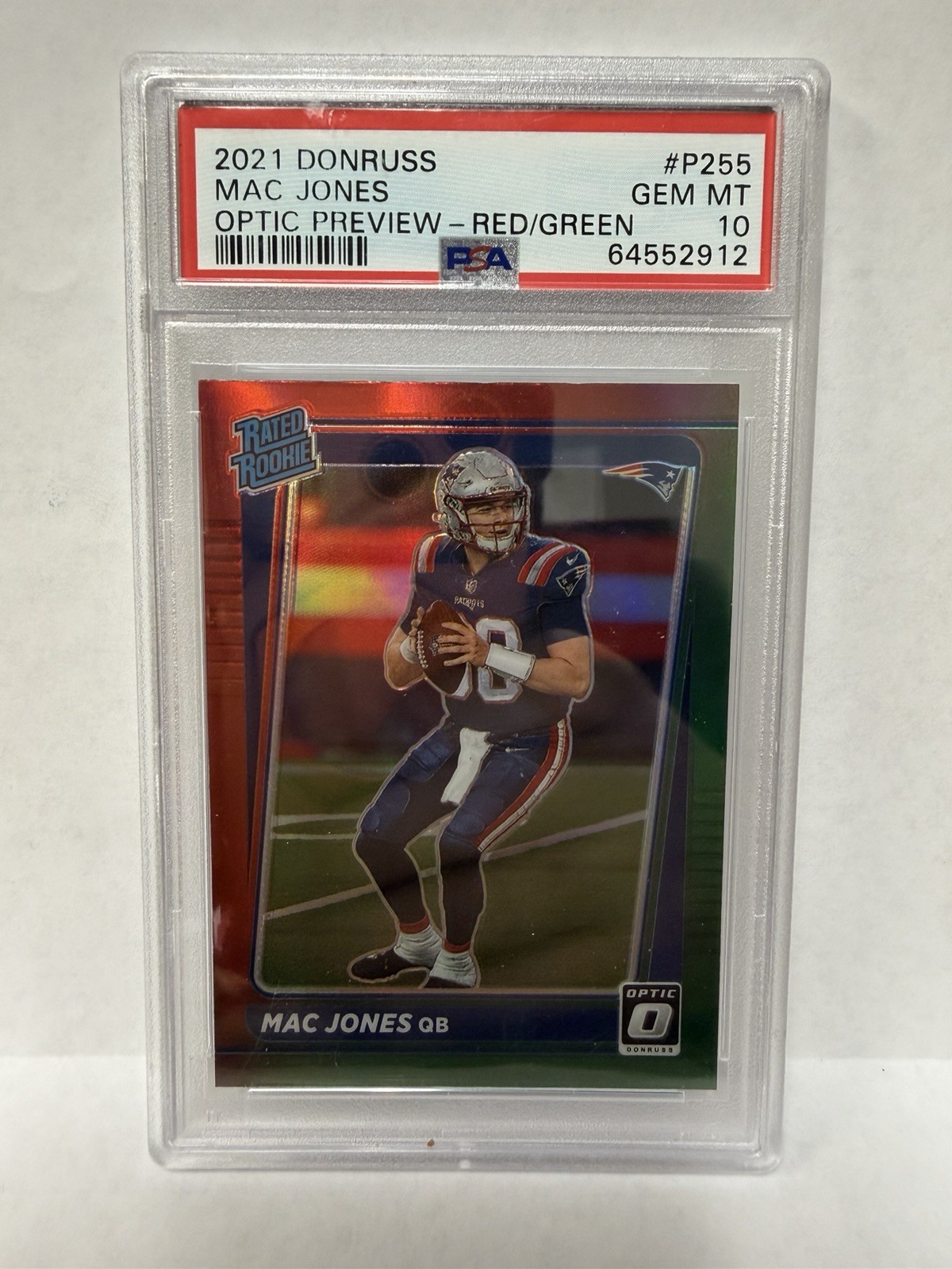 Mac Jones Panini Donruss #P255 Optic Preview-Red/Green
