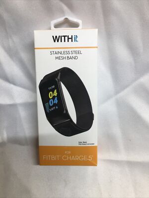 With It Stainless Steel Black Mesh Band for Fitbit Charge 5