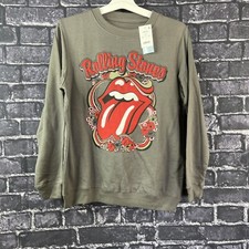 The Rolling Stones Women's Medium Sweatshirt Gray Tongue Flowers Holiday Themed