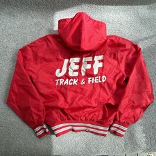 Vintage 80s Track Jacket Adult Small Made In USA Hooded 1/4 Zip Lined Pockets