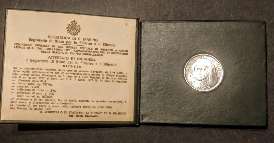 San Marino 1000 Lire. Silver. In original folder with COA 1977 - Image 3 of 4