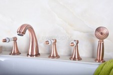 Antique Red Copper Bath 5-holes Tub Faucet Mixer Tap With Hand Spray Shower