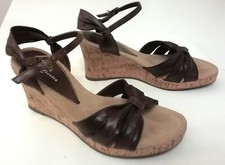 Scarpe donna Bata sandali vera pelle, zeppa vero sughero, tacco 8cm marroni n°37