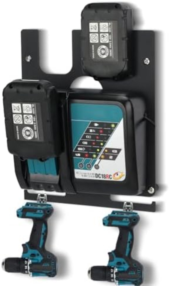 DITKOK Supporto da parete 3 in 1 per batterie Makita 18 V 14,4 V, caricabatterie