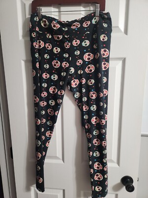 LuLaRoe Black Sugar Skull Print Leggings Size TC Tall Curvy
