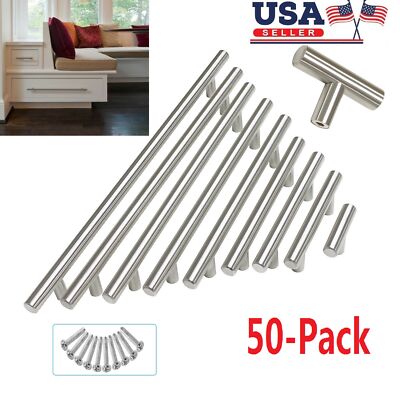 Brushed Nickel T-Bar Cabinet Drawer Handles – 1-50Pcs – Stainless Steel – Modern – Polished