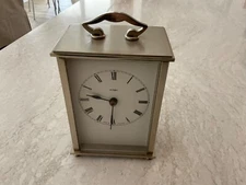VINTAGE 1970s brushed stainless steel English carriage/mantel clock quartz