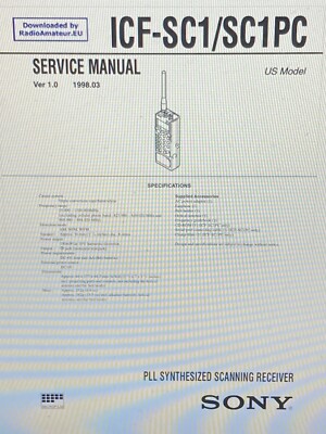 Sony Icf-sc-1 Sc1pc PLL Scanning Receiver Service Manual Digital