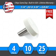 1/4"-20 x 5/8" Thumb Screw Stainless Steel - Gray 1" Round Knurled Knob - USA