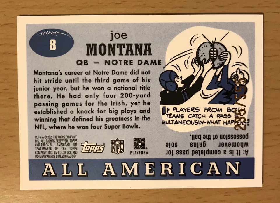 2005 TOPPS ALL-AMERICAN GOLD CHROME #235/555 JOE MONTANA EX NOTRE DAME IRISH - Image 2 of 2