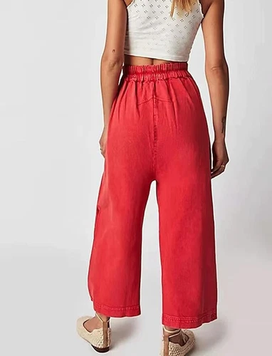 Women's Baggy Pants Wide Leg Casual Cotton Ankle Jeans Mid Rise Harem Pants - Picture 8 of 34