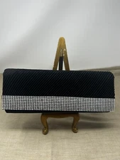 J.Francis Black Satin Ashley Clutch W/Austrian Crystals & Removable Strap #PW236