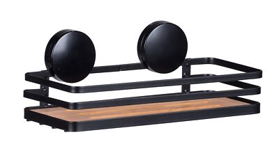 WENKO Duschablage Alba Wandablage Schwarz Stahl Bambus Installation ohne Bohren