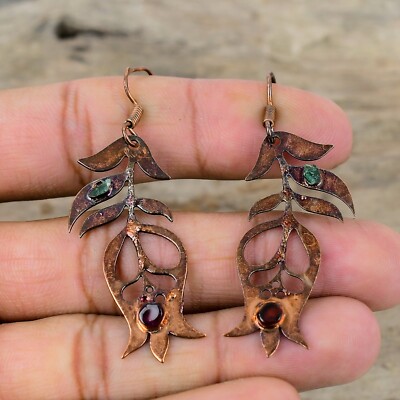 Pink Tourmaline Rough Copper Gift For Friend Electroformed Earrings 2.48''