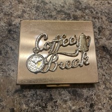 VINTAGE BRASS COIN HOLDER BOX "PETTY CASH" 1950 s Coffee Break Metal Trinket Box