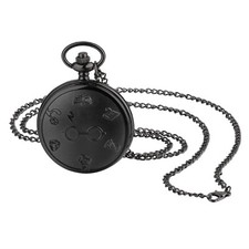 Creative Steampunk Black Dial Quartz Pocket Watch Necklace Chain for Men Women