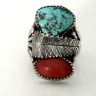 Vintage 925 Sterling Silver Turquoise Coral Native American Big Ring Size 7