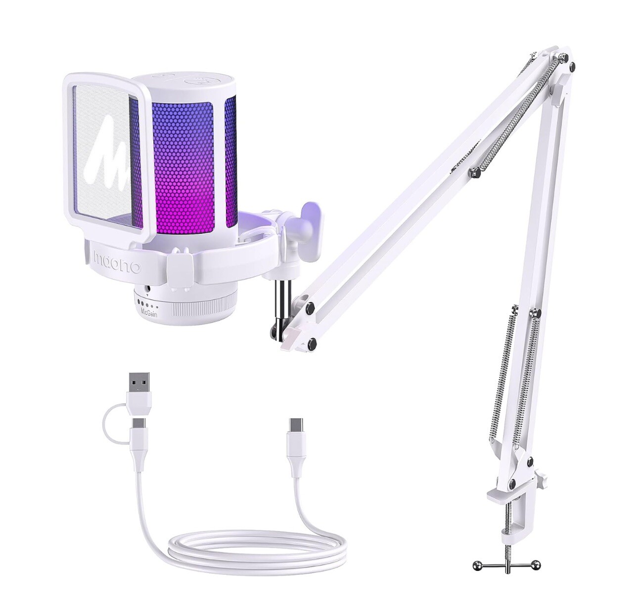 MAONO Gaming USB Microphone, Noise Cancellation Condenser mic with Mute, Gain