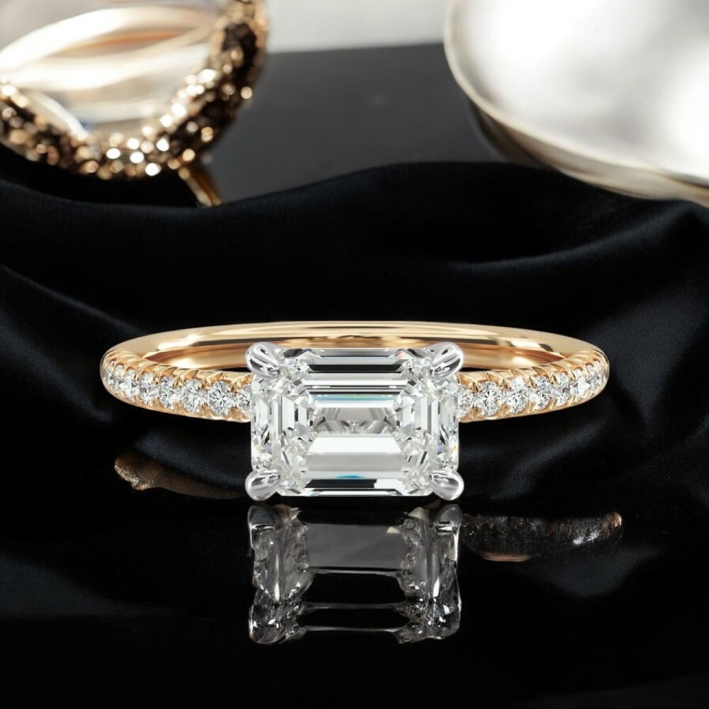 18K Yellow Gold Emerald Cut Lab Grown Diamond Engagement Ring
