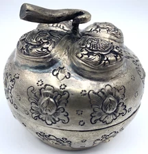 Betel Nut Box Fruit Persimmon Cambodian Silver Repousse Antique 