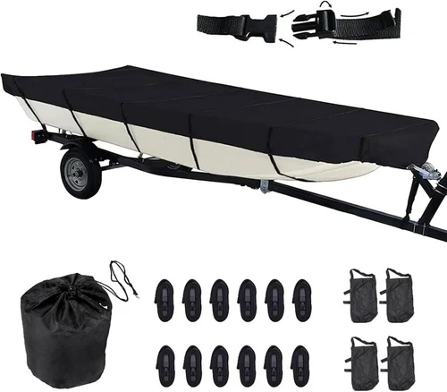 420DHeavy Duty Trailerable Jon Boat Cover 14ft Waterproof All-Weather Protection