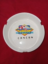 Cancun Mexico Ceramic Souvenir Ashtray Beach Ocean Scene 3 Slots