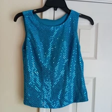 Sequin Blue Shirt Dance Performance Apparel USA Size 6 Side Zipper Stage Accents