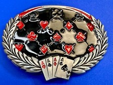 Four Aces Laurel Leaf Playing Card Casino Las Vegas Gambling Gambler Belt Buckle