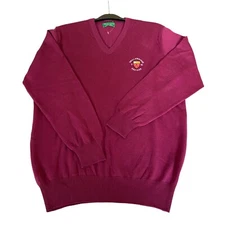 HAWICK KNITWEAR GOLF CLUB 100% Merino Wool Burgundy V-Neck Sweater Men L