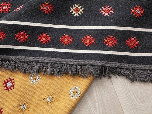 Alfombra/Kilim 100% Algodón con Borlas Color Negro 120cm x 180cm Alfombra Turca - Imagen 3 de 3