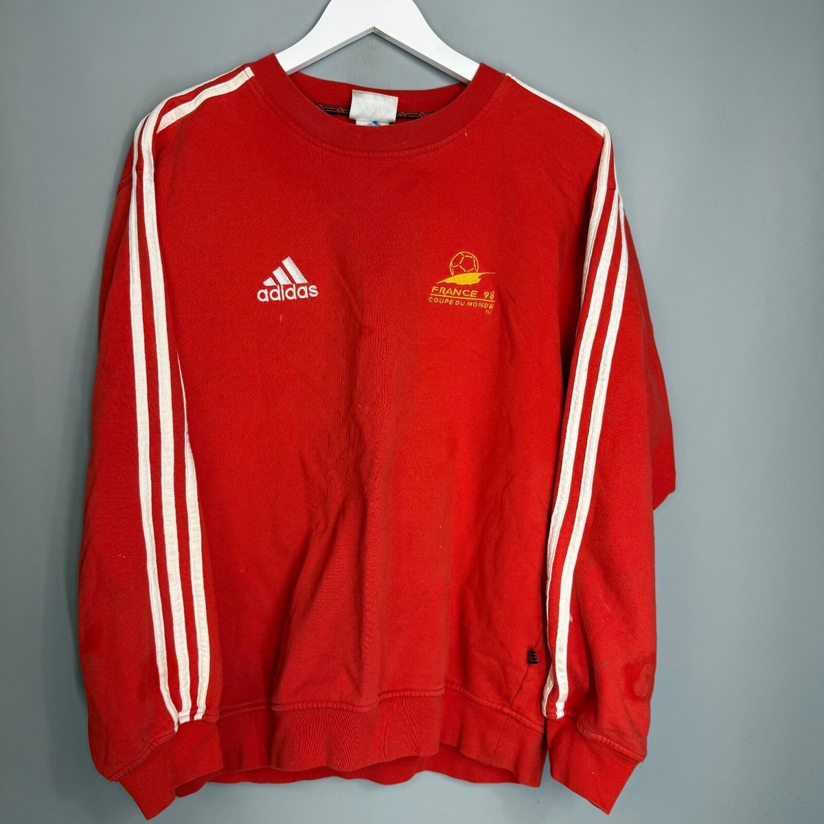 ADIDAS WORLD CUP CREWNECK SWEATSHIRT FOOTBALL FRANCE 1998 RED SIZE