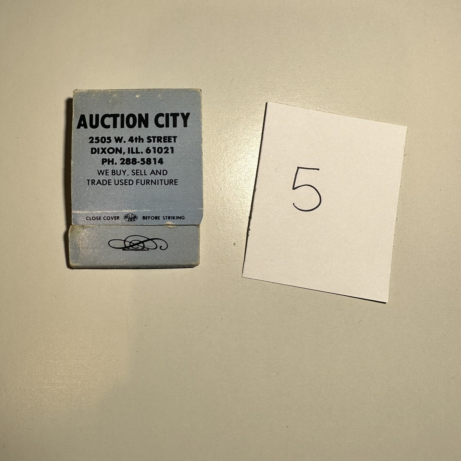 Auction City, Dixon Illinois, Vintage Advertising Matchbook, Superior