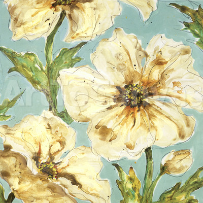 BLUE FLORAL I (24x24) and II (24x24) SET by KAREN LEIBRICK 2PC CANVAS