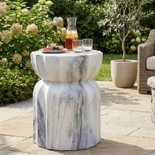 18.9 Inch Modern Outdoor Faux Concrete Side Table, Sculptural Blue,marble