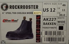 ROCKROOSTER Men Wide 6" Steel Toe Slip On Rubber Outsole Work Boots