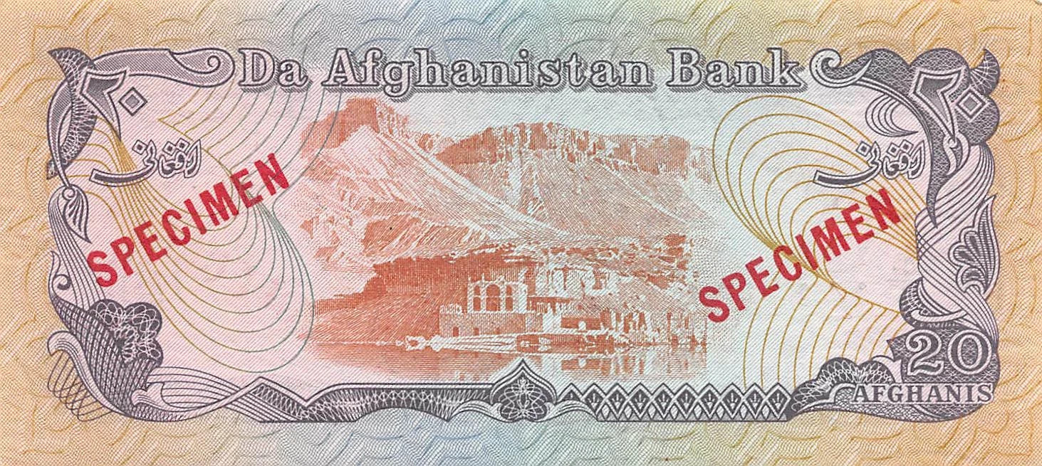 Afghanistan 20 AFGHANIS P-56 1979 Mountain UNC *SPECIMEN* WorldCurrency BANKNOTE