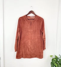 Susan Graver M Burnt Orange Rust Velvet Long Sleeve Tunic Blouse Women’s Medium 