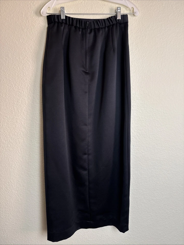 Alex Evenings Women's Skirt Maxi Black Satin Lined Back Zip Front Slit Size 12 - Image 2 of 3