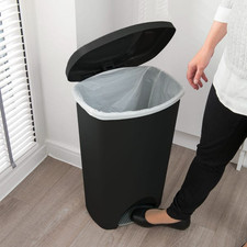 50L Black Pedal Bin Large Kitchen Office Waste Rubbish Trash Can Easy Open Lid